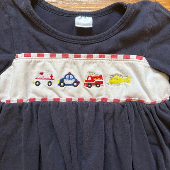 Boutique blue long sleeve ruffle first responders vehicle toddler shirt SIZE 3T - Picture 3 of 5
